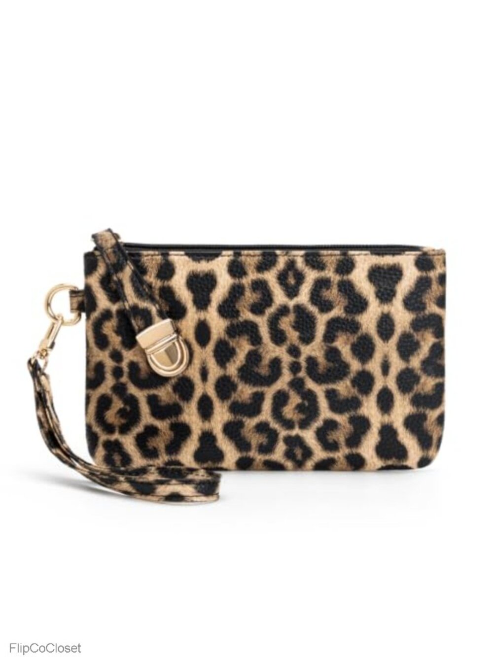 PU Leather Wristlet Purse with Leopard Print Detachable Strap
